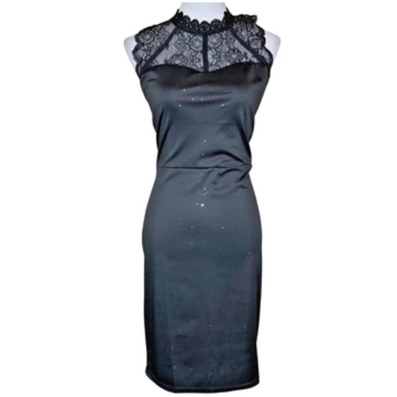 chicme Dresses & Skirts - chicme Black Lace Mock Neck Open Back Sparkle Cocktail Dress XL